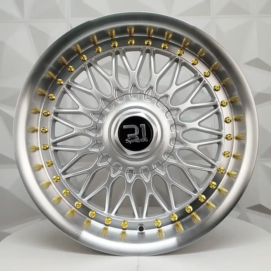 RIN 17X9 4-100/114.3 R1 SPORT 7953R BLACK MACHINE LIP GOLD RIVETS ET22 CB73.1